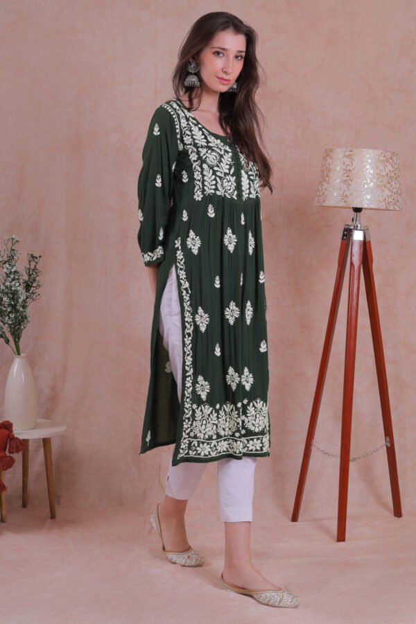 Green Chikankari Kurta - Image 4