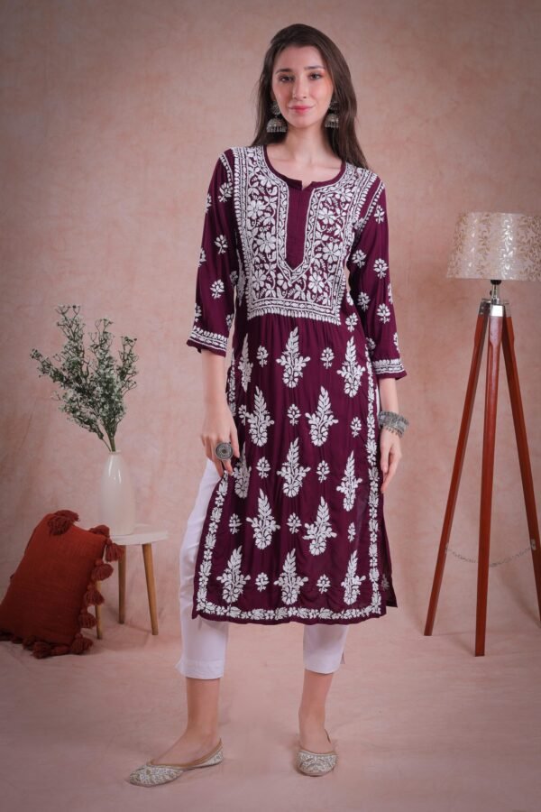 Maroon Chikankari Kurta - Image 2