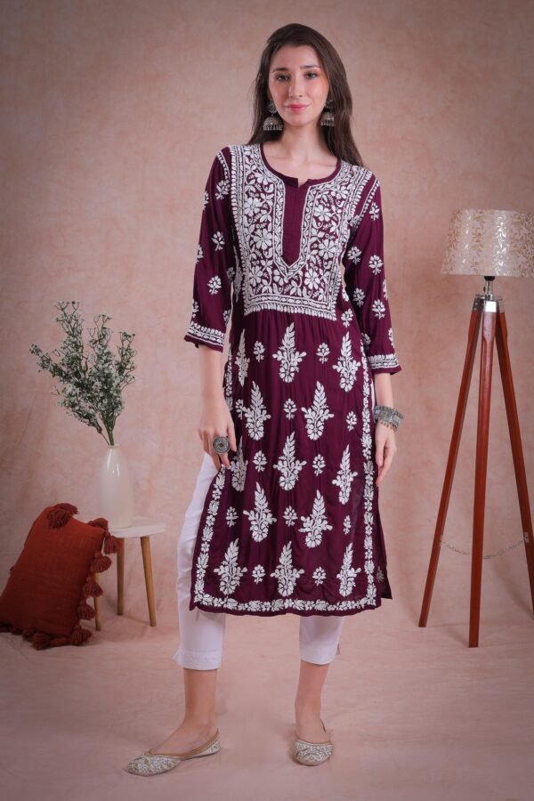 Maroon Chikankari Kurta