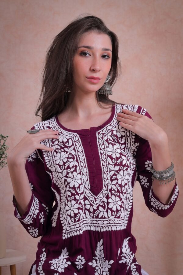 Maroon Chikankari Kurta - Image 6