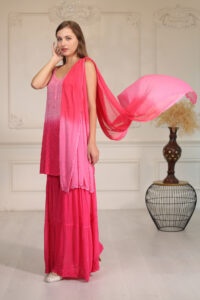 Hand crafted ombre shaded pink georgette Sharara set