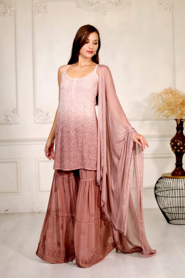 Ombre Shaded Chikankari Sharara Set - Image 6