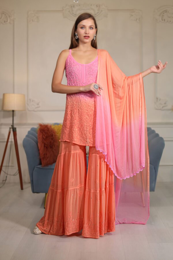 Ombre Shaded Chikankari Sharara Set - Image 6