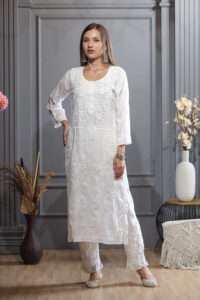 White Chikankari Kurta With Pant