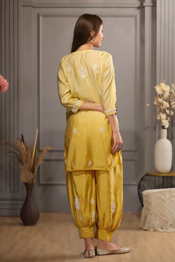 Yellow Chikankari Afgani Pant With Kurta - Image 4