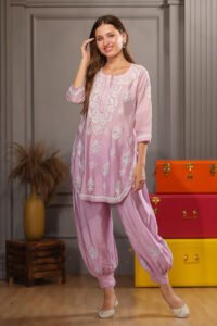 Pink Chikankari Afghani Pant & Kurta Set, a perfect blend of tradition and modern comfort.