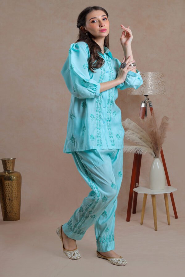 Blue Chikankari Co-ord Set - Image 4