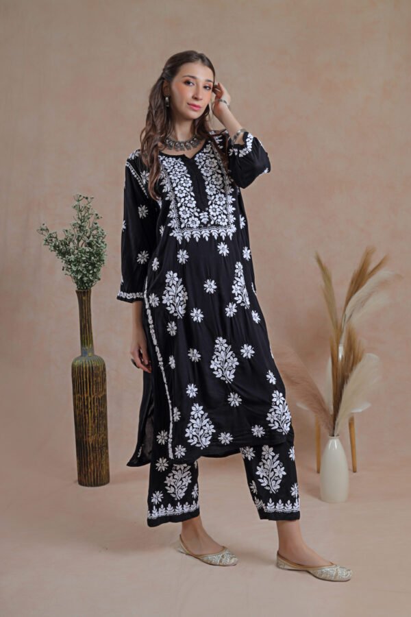 Chikankari Black Kurta Set - Image 3