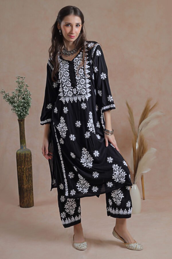 Chikankari Black Kurta Set - Image 4