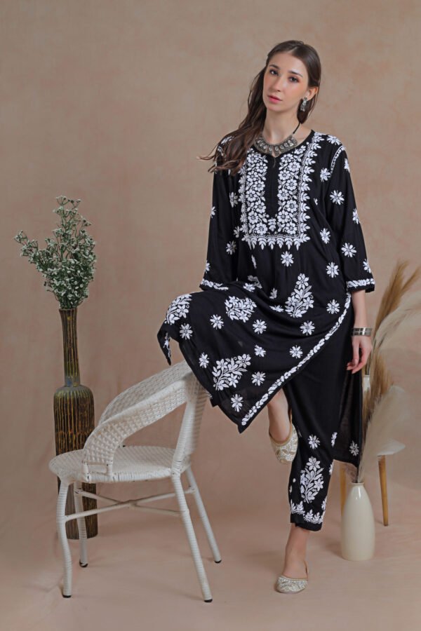 Chikankari Black Kurta Set - Image 6