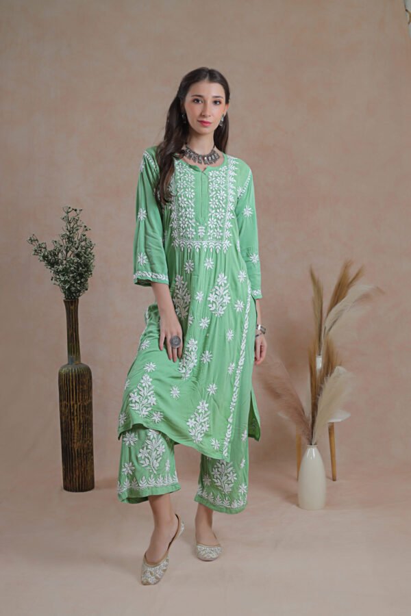 Mint Green Chikankari Kurta Set - Image 2