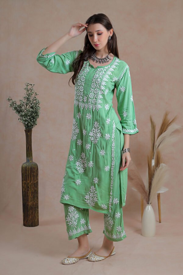 Mint Green Chikankari Kurta Set - Image 4