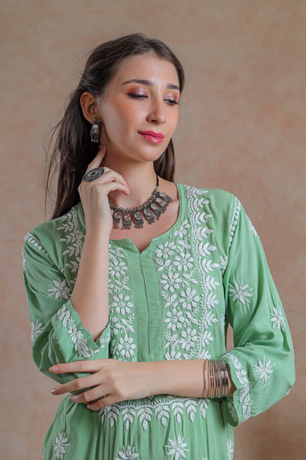 Mint Green Chikankari Kurta Set - Image 6