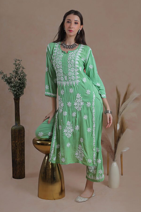 Mint Green Chikankari Kurta Set - Image 7