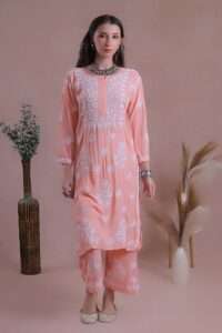 Chikankari Kurta with Palazzo with detailed embroidery on both.