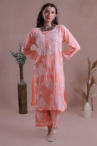 Chikankari Kurta with Palazzo with detailed embroidery on both.