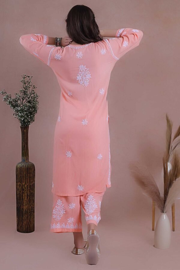 Peach Chikankari Kurta Set - Image 6