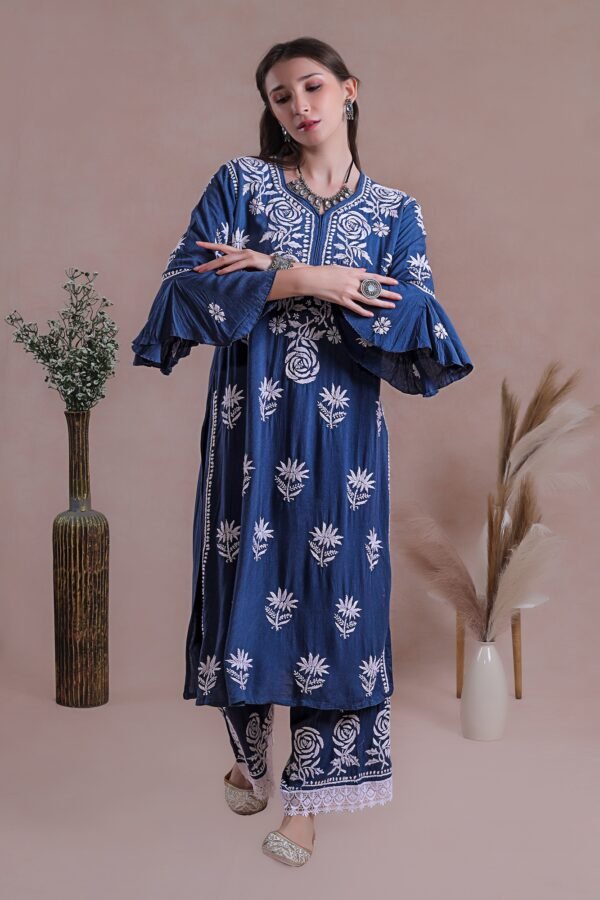 Blue Chikankari Kurta Set - Image 4