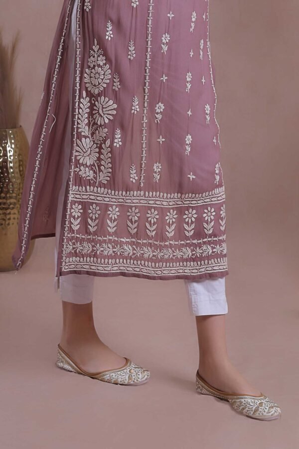 Brown Ombre Shaded Chikankari Kurta - Image 5