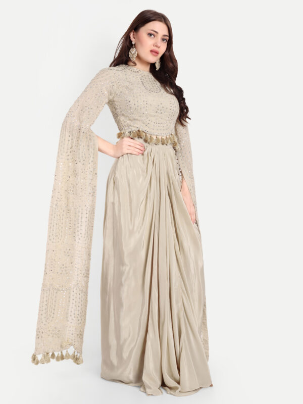 Beige Top And Dhoti Skirt - Image 2