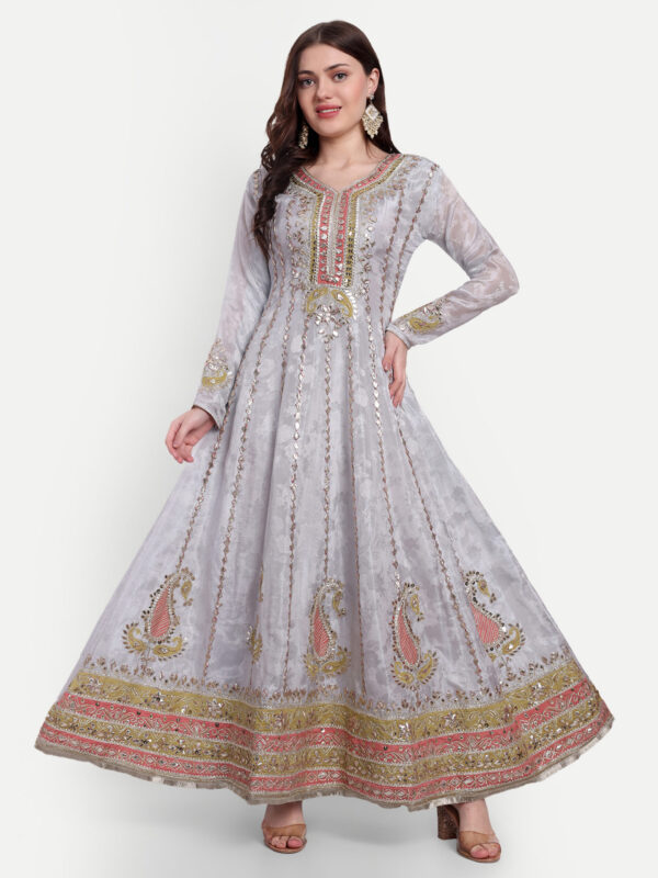 Grey Gotta Patti Anarkali With Dupatta - Image 2