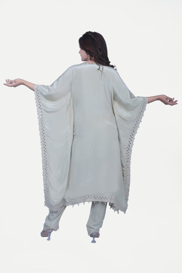 Cream Mirrorwork Kaftan Set With Pant - Image 3