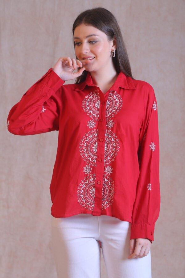 Red Chikankari Shirt - Image 2