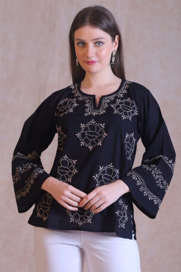 Black Chikankari Short Kurta - Image 2