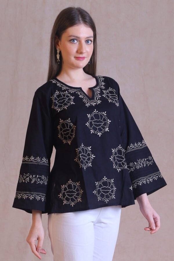 Black Chikankari Short Kurta - Image 4