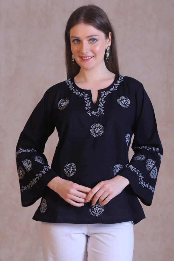 Black Chikankari Short Kurta - Image 2