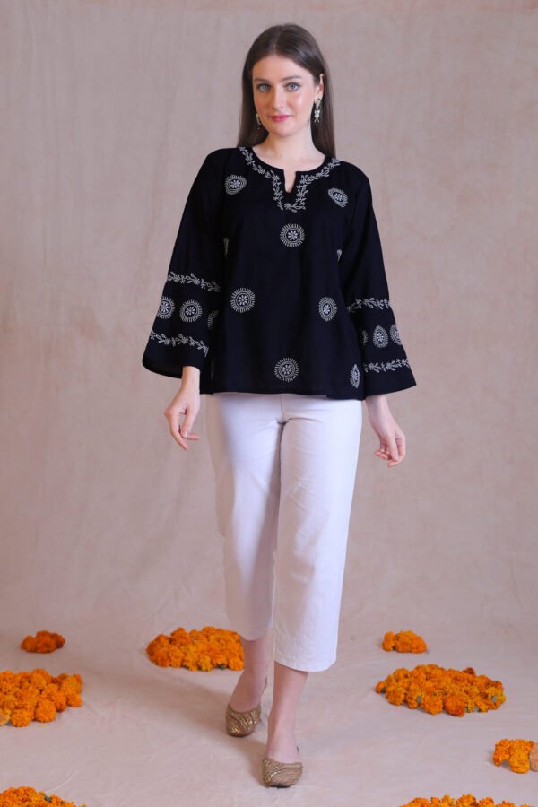 Black Chikankari Short Kurta - Image 4