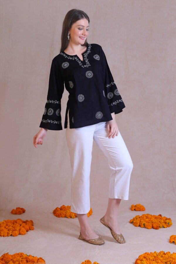 Black Chikankari Short Kurta - Image 5