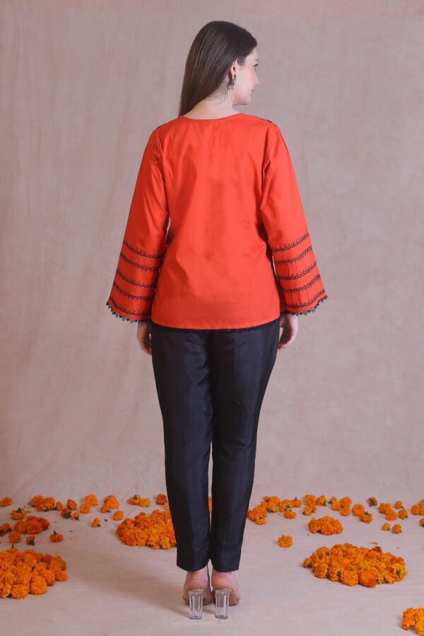 Orange Chikankari Short Kurta - Image 6