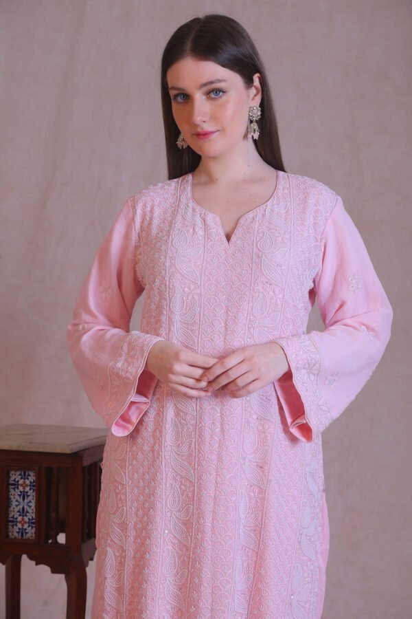 Pink Heavy Embroidered Moti Work Kurta Set - Image 2