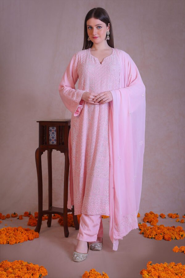 Pink Heavy Embroidered Moti Work Kurta Set - Image 4