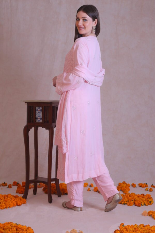 Pink Heavy Embroidered Moti Work Kurta Set - Image 7